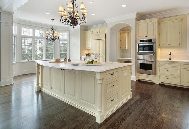 wide plank laminate flooring in contemporary home in Brecksville